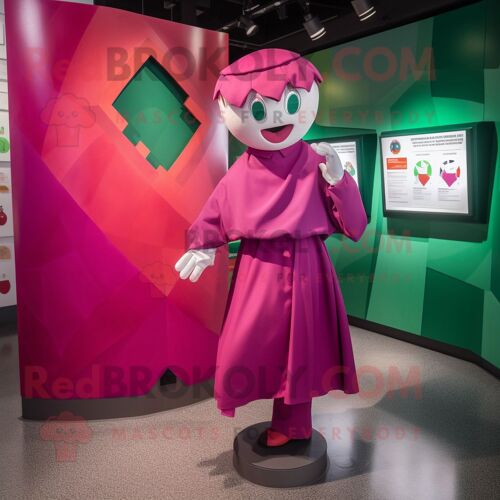 Personnage De Costume De Mascotte Redbrokoly Drapeau Irlandais Magenta Habillé D'une Robe Droite Et De Boutons De Manchette