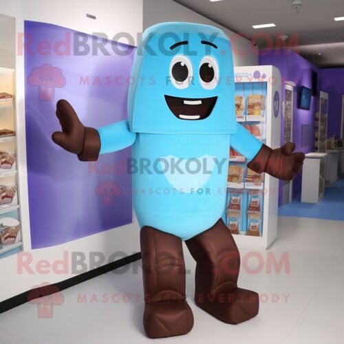Personnage De Costume De Mascotte Redbrokoly De Barre De Chocolat Bleu Ciel Habillé D'un Body Et De Gants