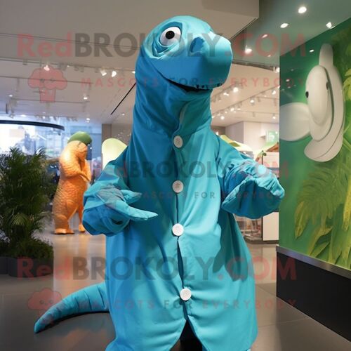 Personnage De Costume De Mascotte Redbrokoly Diplodocus Habillé D'un Imperméable Et D'enveloppes
