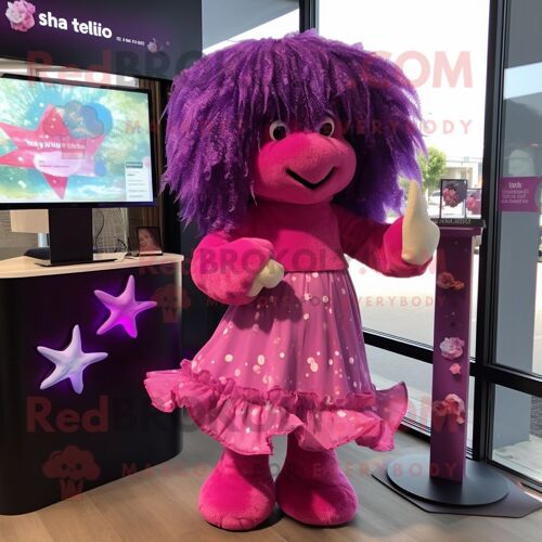 Personnage De Costume De Mascotte Redbrokoly Magenta Stellar S Sea Cow Habillé D'une Mini Robe Et De Pinces À Cheveux