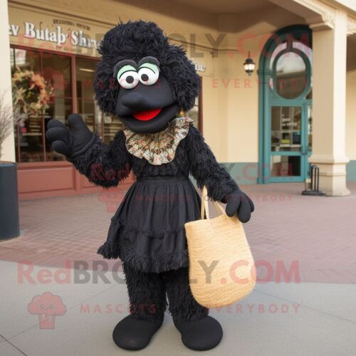 Personnage De Costume De Mascotte Redbrokoly De Jambalaya Noir Habillé D'un Pull Et De Sacs À Main