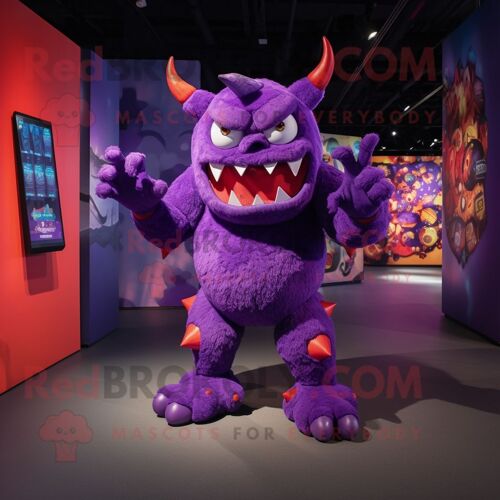Mascotte Redbrokoly De Personnage De Démon Violet Habillé D'un Body Et De Bracelets De Cheville