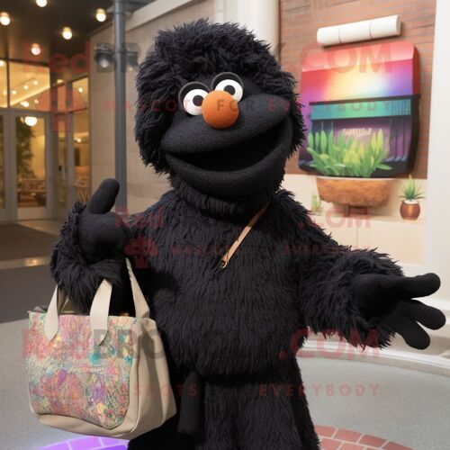 Personnage De Costume De Mascotte Redbrokoly De Jambalaya Noir Habillé D'un Pull Et De Sacs À Main