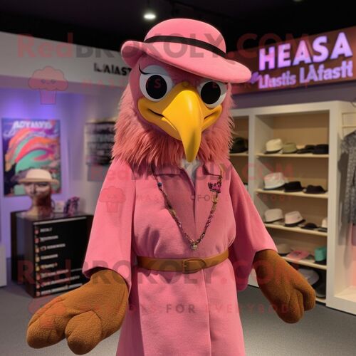 Personnage De Costume De Mascotte Redbrokoly D'aigle Haast S Rose Habillé D'une Robe Longue Et De Bérets