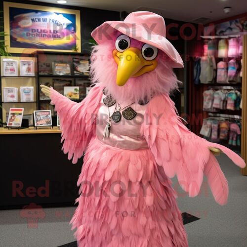 Personnage De Costume De Mascotte Redbrokoly D'aigle Haast S Rose Habillé D'une Robe Longue Et De Bérets