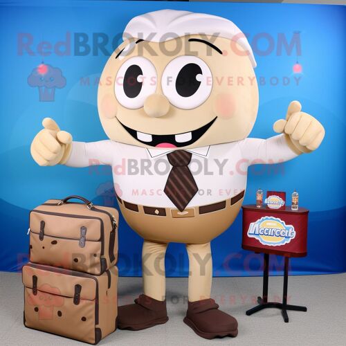 Mascotte Redbrokoly De Cupcake Beige Personnage Déguisement Habillé D'un Blazer Et De Mallettes