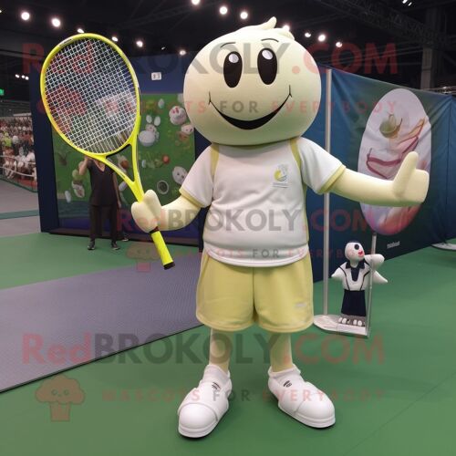 Personnage De Costume De Mascotte Redbrokoly De Raquette De Tennis Crème Habillé Avec Un T-Shirt À Manches Longues Et Des Bracelets De Chev