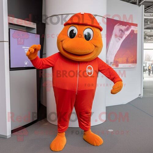 Personnage De Costume De Mascotte Redbrokoly Orange Rouge Habillé D'un Col Roulé Et De Casquettes