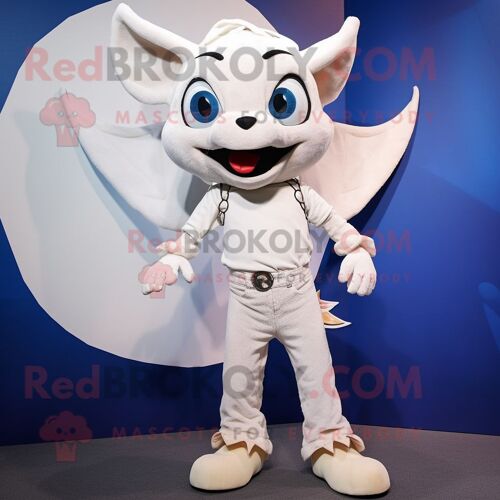 Mascotte Redbrokoly De Chauve-Souris Blanche Habillée D'un Jean Bootcut Et De Lacets