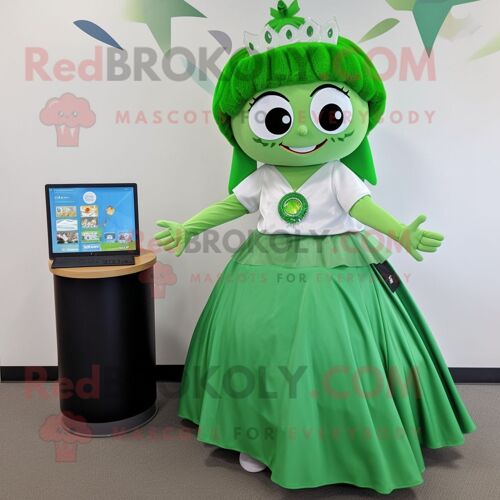 Personnage De Costume De Mascotte Redbrokoly De Fée Des Dents Vert Forêt Habillé D'une Jupe Longue Et De Porte-Monnaie