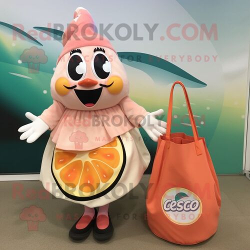 Personnage De Costume De Mascotte Redbrokoly De Ceviche De Pêche Habillé D'une Jupe Circulaire Et De Sacs Fourre-Tout