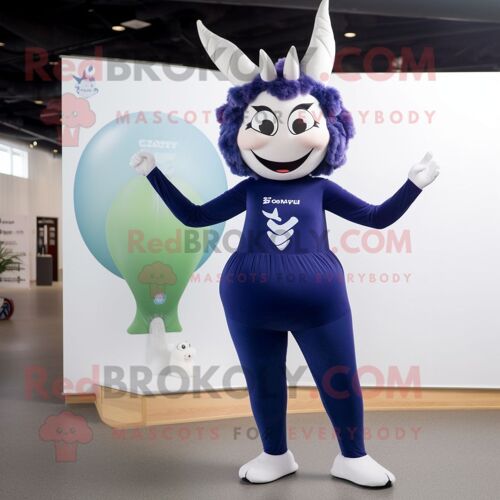 Personnage De Costume De Mascotte Redbrokoly De Fée Des Dents Bleu Marine Habillé D'un Pantalon De Yoga Et D'épingles À Cheveux