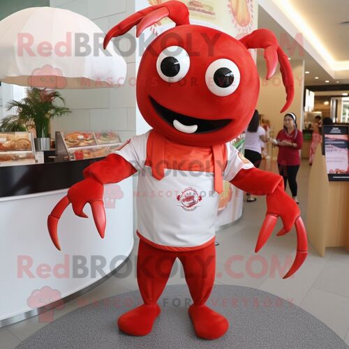 Personnage De Costume De Mascotte Redbrokoly Red Crab Cakes Habillé D'un T-Shirt À Col En V Et De Cummerbunds
