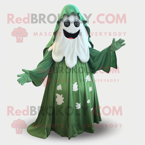 Personnage De Costume De Mascotte Redbrokoly Fantôme Vert Forêt Habillé D'une Robe Et De Mitaines