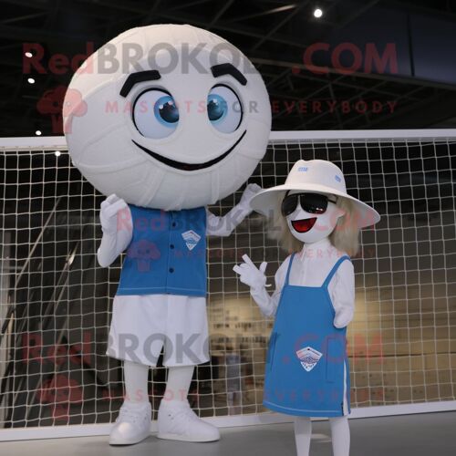 Personnage De Costume De Mascotte Redbrokoly De Volley-Ball Blanc Vêtu D'un Jean Et De Chapeaux De Maman