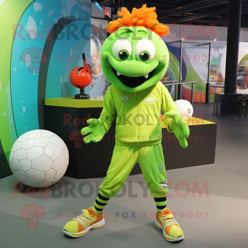 Personnage De Costume De Mascotte Redbrokoly De Poisson Clown Vert Citron Habillé D'un Jogging Et De Porte-Clés