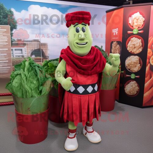 Personnage De Costume De Mascotte Redbrokoly De Salade César Rouge Habillé Avec Une Barboteuse Et Des Wraps