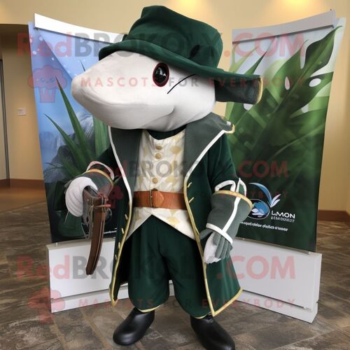 Costume De Mascotte Redbrokoly D'espadon Vert Forêt Personnage Habillé D'un Manteau Et De Pochettes