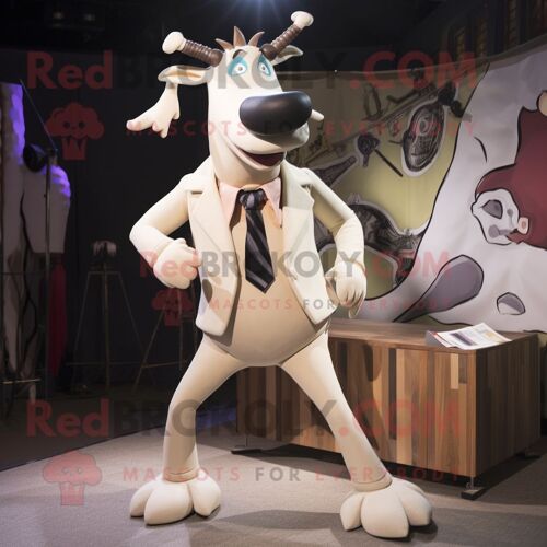 Personnage De Costume De Mascotte Redbrokoly De Renne Crème Habillé D'un Blazer Et D'épingles À Cheveux