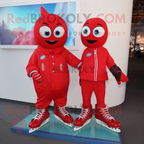Personnage De Costume De Mascotte Redbrokoly De Patins À Glace Rouge Habillé D'un Costume Et De Porte-Clés