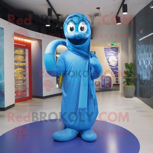 Personnage De Costume De Mascotte Redbrokoly De Serpent Bleu Habillé D'un Imperméable Et De Bandeaux