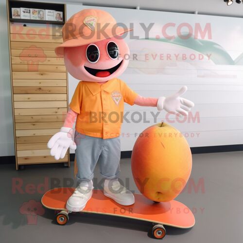 Personnage De Costume De Mascotte Redbrokoly Peach Skateboard Habillé D'un Polo Et De Porte-Clés