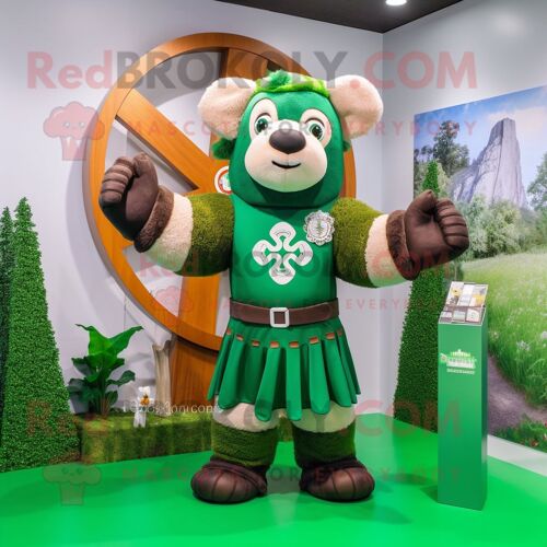 Costume De Mascotte Redbrokoly De Croix Celtique Vert Forêt Habillé D'un Débardeur Et De Boucles D'oreilles