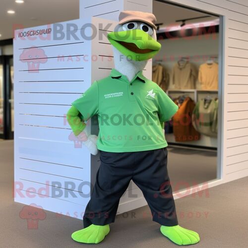 Personnage De Costume De Mascotte Redbrokoly De Mouette Vert Citron Vêtu D'un Polo Et De Ceintures