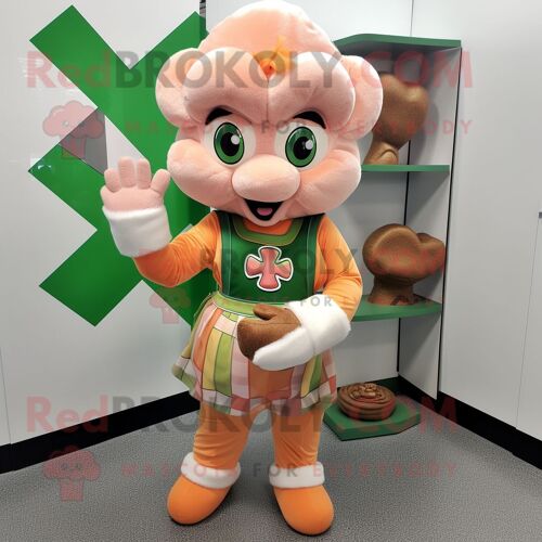 Personnage De Costume De Mascotte Redbrokoly Peach Celtic Cross Habillé D'une Barboteuse Et De Gants