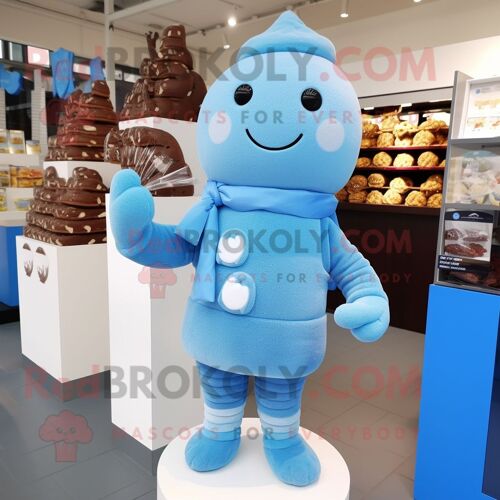 Personnage De Costume De Mascotte Redbrokoly De Chocolats Bleu Ciel Habillé D'un Pull Et D'écharpes