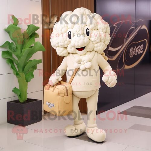 Mascotte Redbrokoly De Personnage De Chou-Fleur Beige Habillé D'un Pantalon Chino Et De Pochettes