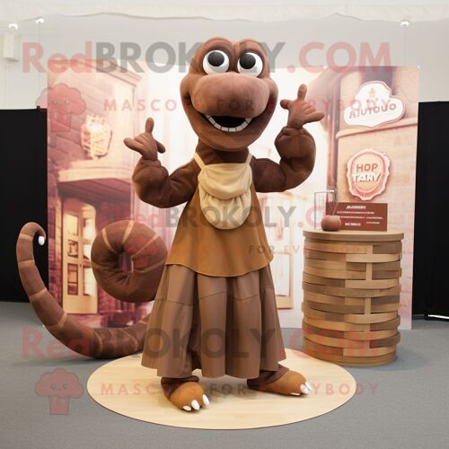 Mascotte Redbrokoly De Personnage D'hydra Marron Habillé D'une Jupe-Culotte Et De Boucles D'oreilles