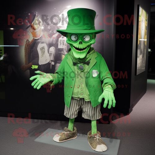Personnage De Costume De Mascotte Redbrokoly De Mort-Vivant Vert Habillé D'un Cardigan Et D'épingles À Chapeau