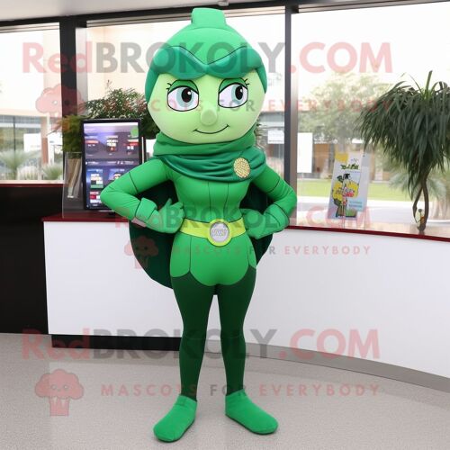 Personnage De Costume De Mascotte Redbrokoly De Super-Héros Vert Forêt Habillé D'une Jupe Crayon Et De Sacs À Main