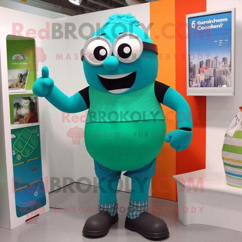 Personnage De Costume De Mascotte Redbrokoly De Drapeau Irlandais Turquoise Habillé Avec Un Débardeur Et Des Lunettes