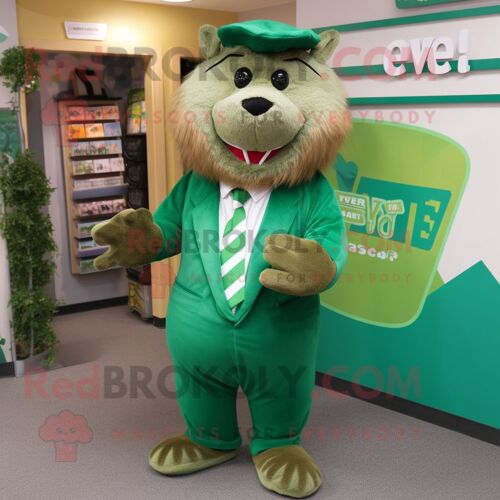 Personnage De Costume De Mascotte Redbrokoly De Castor Vert Habillé D'un T-Shirt Et De Cravates