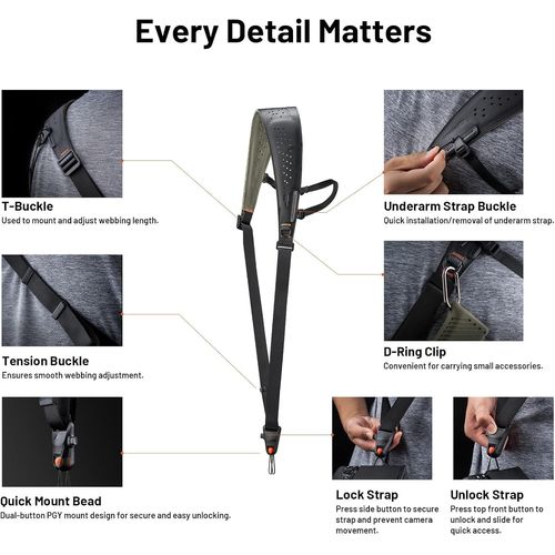 Dragonne D'Appareil Photo Pro, Sangle Épaule Renforcée À Dégagement Rapide Avec Bretelle Sous-Bras Amovible, Coussin Ergonomique Cuir[Z2480]