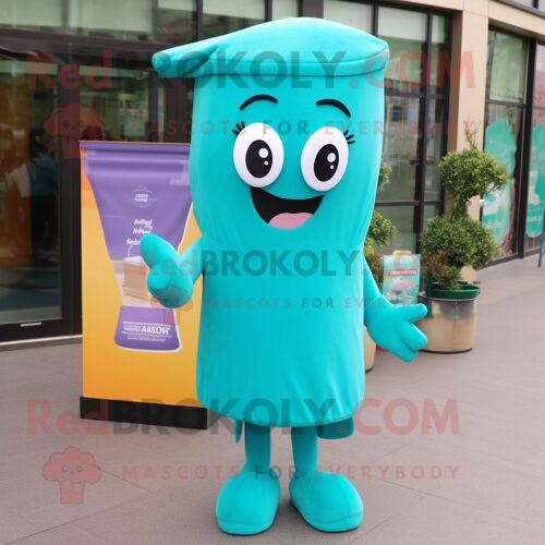 Personnage De Costume De Mascotte Redbrokoly Teal Candy Box Habillé D'une Robe Fourreau Et De Bonnets