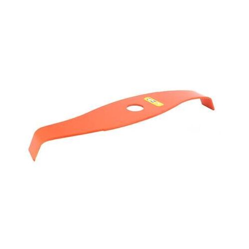 Lame 2 dents ronces, courbe orange pour Débroussailleuse. Coupe 315mm, alésage: 25,4mm, ép: 4mm.