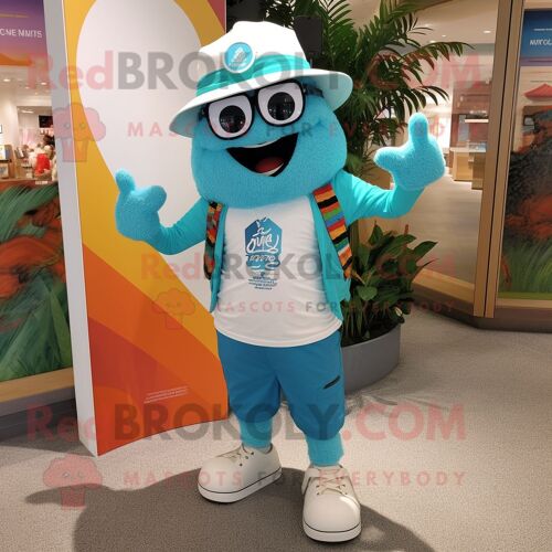 Personnage De Costume De Mascotte Redbrokoly Alliance Turquoise Vêtu D'un Short De Bain Et D'épingles À Chapeau