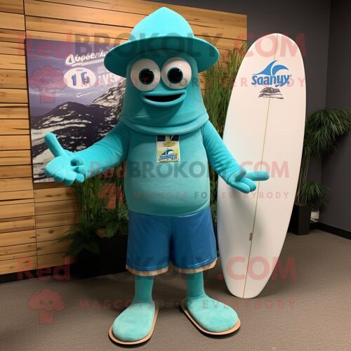 Personnage De Costume De Mascotte Redbrokoly Alliance Turquoise Vêtu D'un Short De Bain Et D'épingles À Chapeau