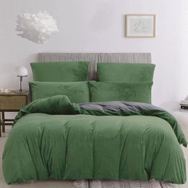 Sjzg-Parure De Lit D'hiver En Peluche 135 X 200 Cm, Vert Foncé, Gris, Chaud, Moelleux, Réversible - Parure De Lit Unie En Cachemire - 2 Pièces Avec Fermeture Éclair Et Taie D'oreiller De 80 X 80 Cm