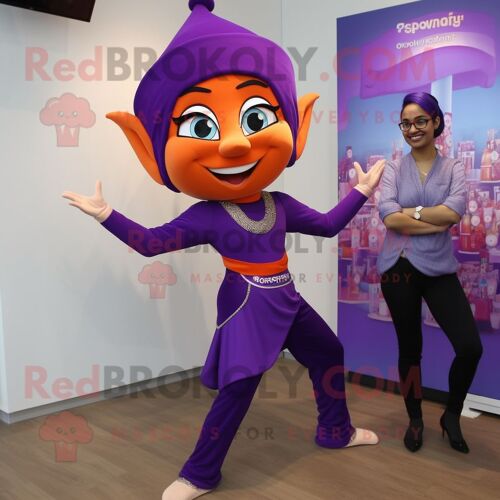 Personnage De Costume De Mascotte Redbrokoly Tikka Masala Violet Habillé D'un Pantalon De Yoga Et De Noeuds Papillon