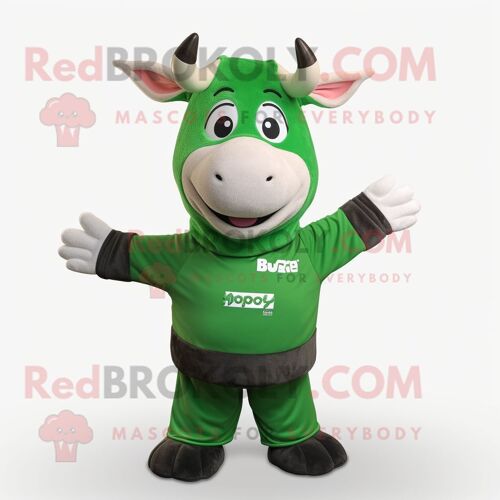 Costume De Mascotte Redbrokoly Zébu Vert Forêt Habillé D'un Pull Et De Bandeaux