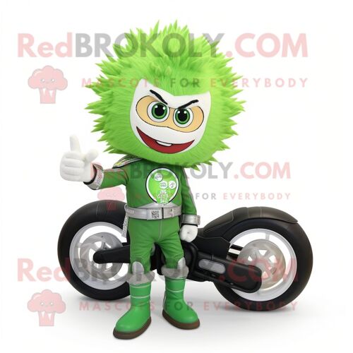 Personnage De Costume De Mascotte Redbrokoly D'oignon Vert Habillé D'une Veste De Moto Et D'anneaux