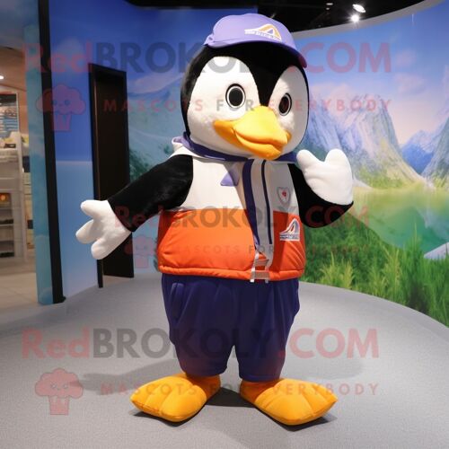 Personnage De Costume De Mascotte Redbrokoly De Pingouin Habillé D'un Coupe-Vent Et De Bretelles