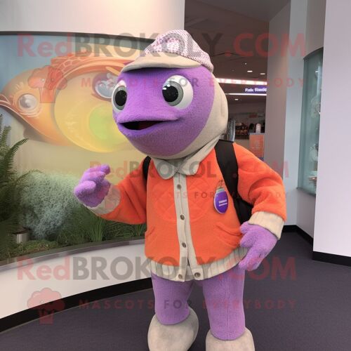 Personnage De Costume De Mascotte Redbrokoly De Saumon Lavande Habillé D'un Pull Et De Porte-Monnaie