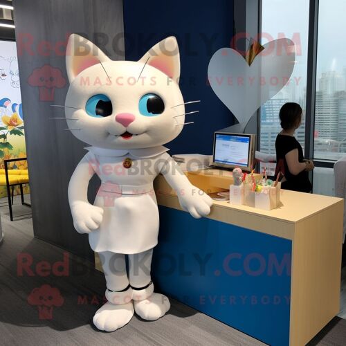 Mascotte Redbrokoly De Personnage De Chat Blanc Habillé D'une Jupe Crayon Et De Montres