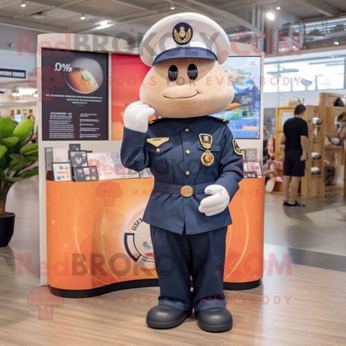 Personnage De Costume De Mascotte Redbrokoly Peach Navy Soldier Habillé Avec Un Short De Bain Et Des Casquettes