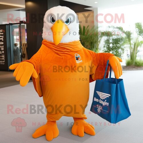 Personnage De Costume De Mascotte Redbrokoly D'aigle À Tête Blanche Orange Habillé D'une Couverture Et De Sacs Fourre-Tout
